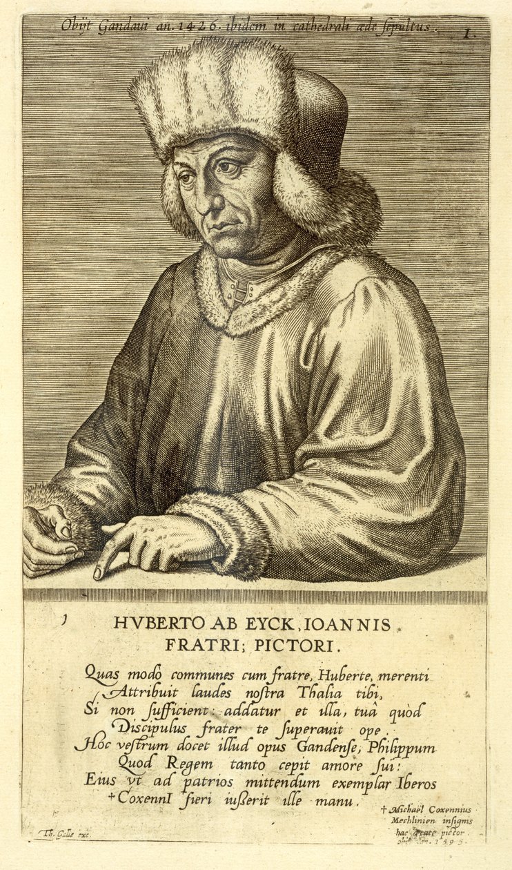 Portrait of Hubert van Eyck plate 1 from a Series of Portraits of Artists, engraved by Theodor Galle by Dutch School