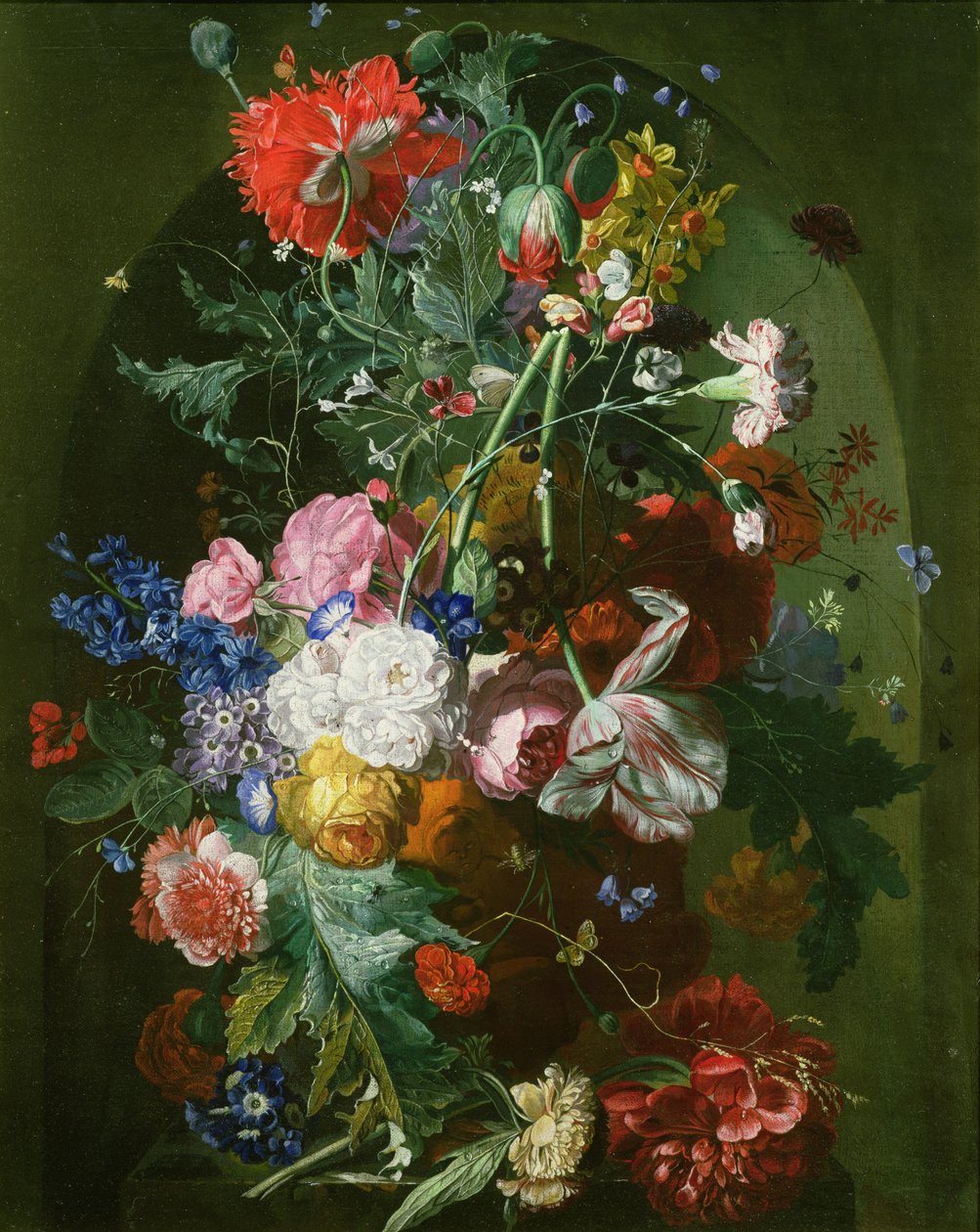 Still Life of Flowers in a Terracotta Vase set in a Niche by Dutch School