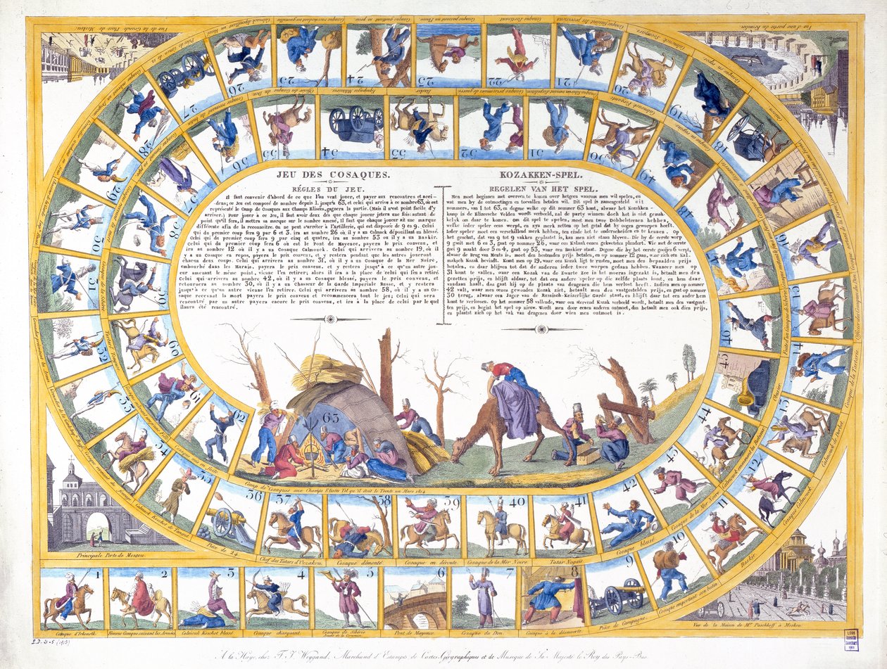 The Cossack Game with illustrations of different types of Russian soldiers by Dutch School