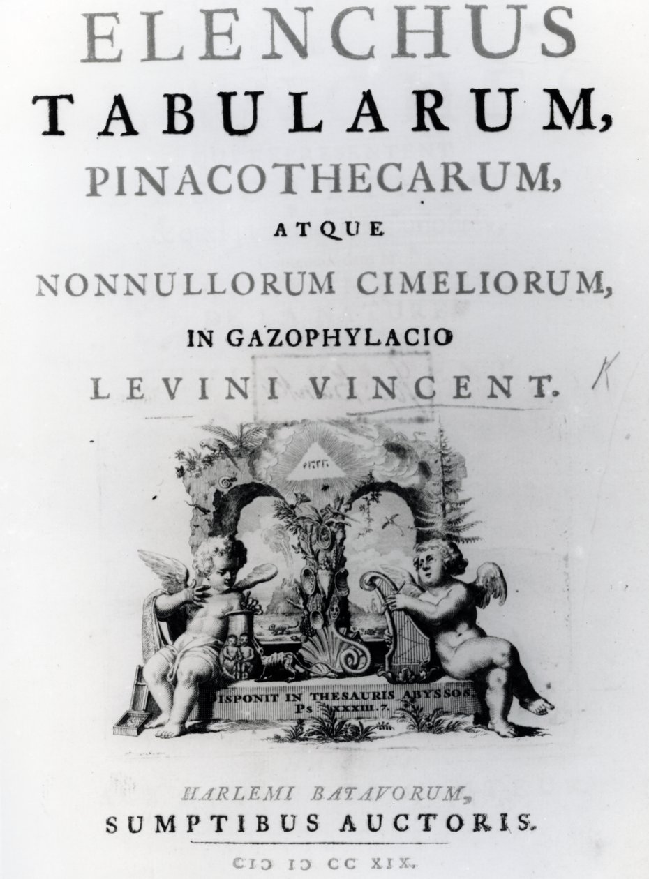 Title Page for Elenchus Tabularum by Levinus Vincent, published 1719 by Dutch School