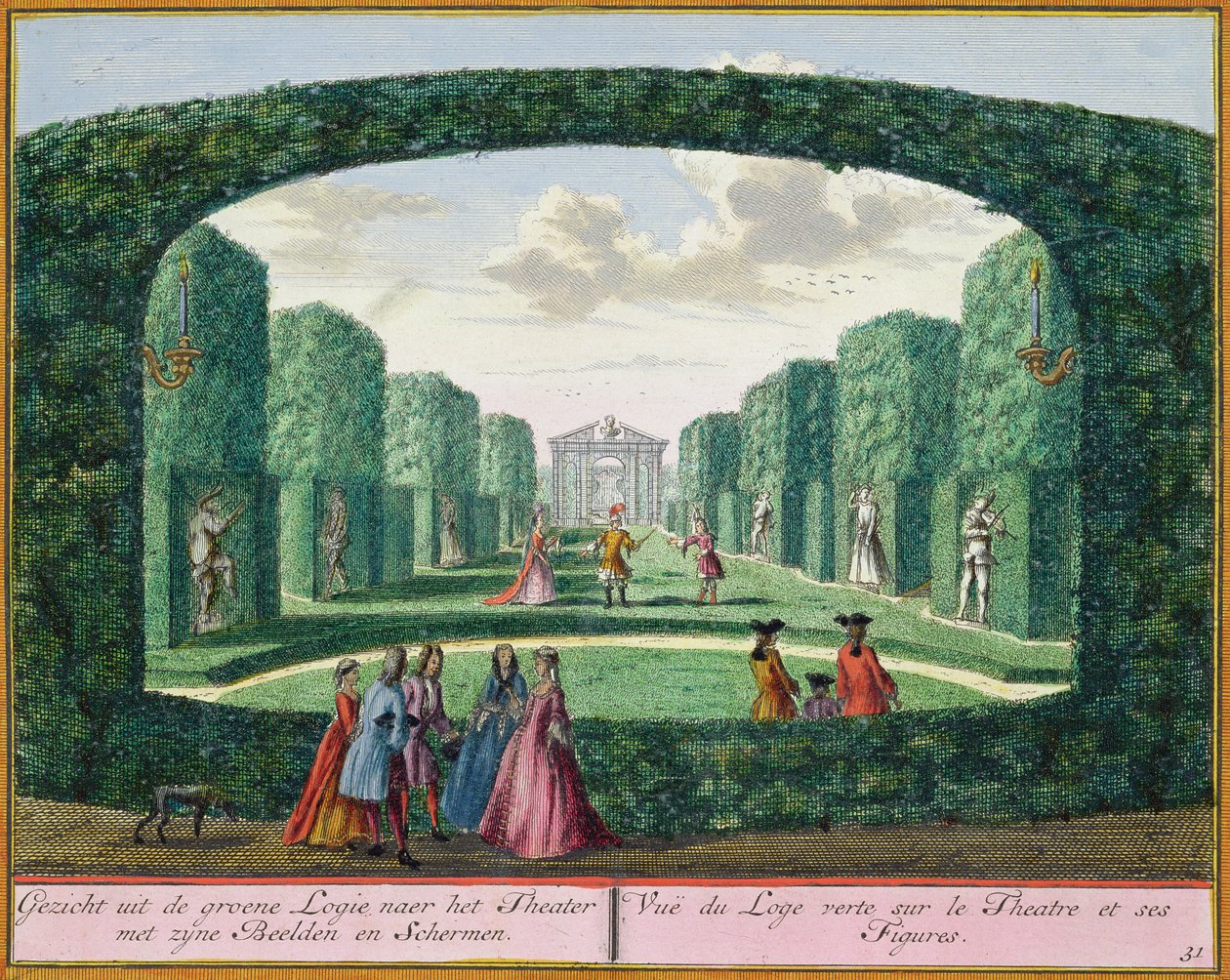 View from the green loggia to the theatre, from Het Zeganplant Kennemerlant, by Hendrick de Leth and Matthias Brouerius Van Nidek, published c.1700-1730 by Dutch School