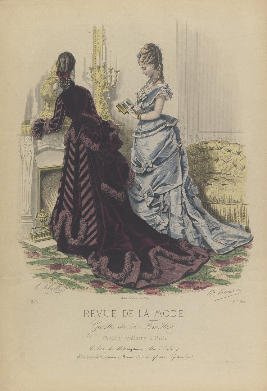 Plate No. 153 in Fashion Review in the Family Gazette (Revue de la Mode, Gazette de la Famille) by E. Cheffer