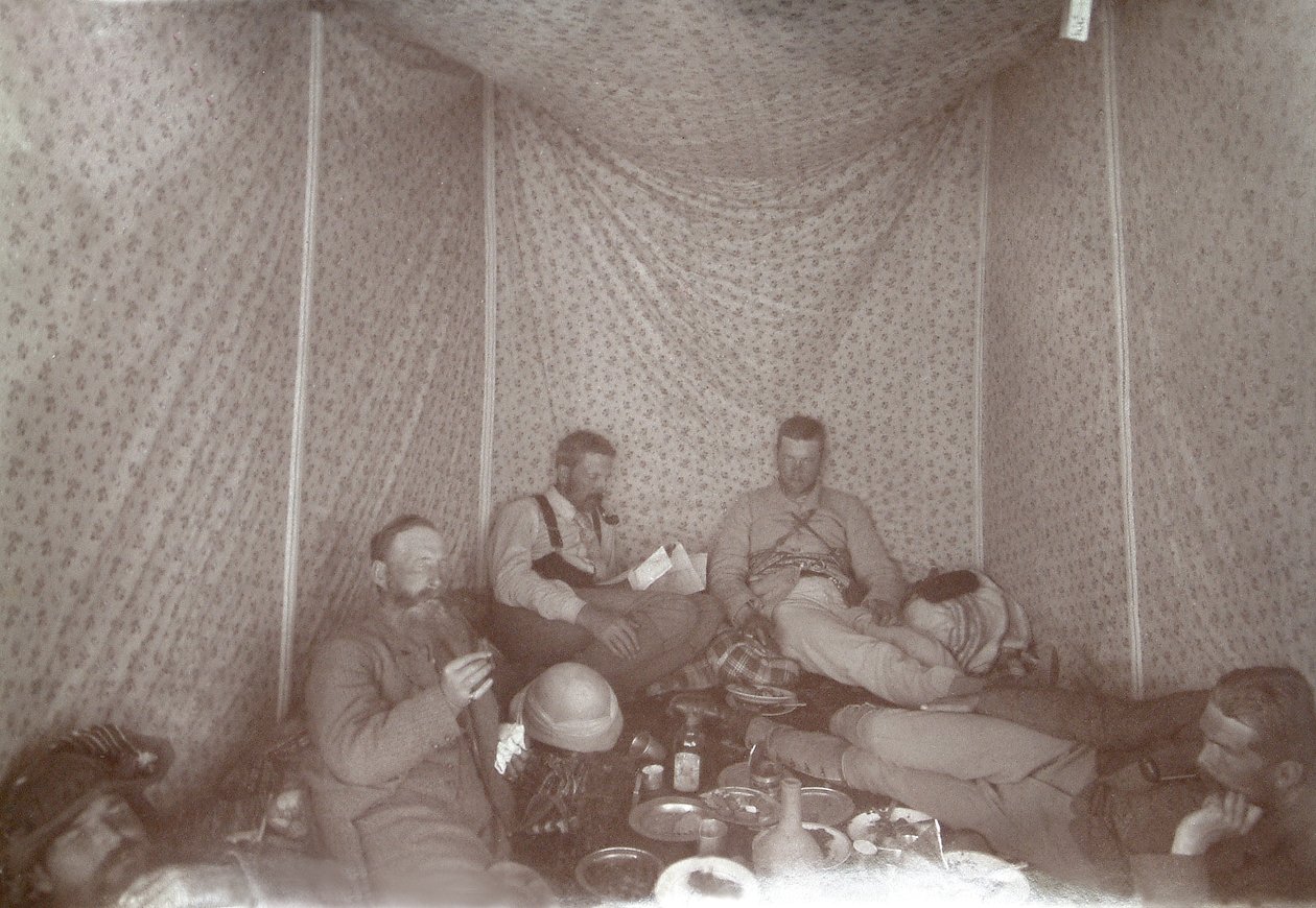 Members of the Arabah Survey expedition relaxing in their tent, 1883 by E. Gordon Hull