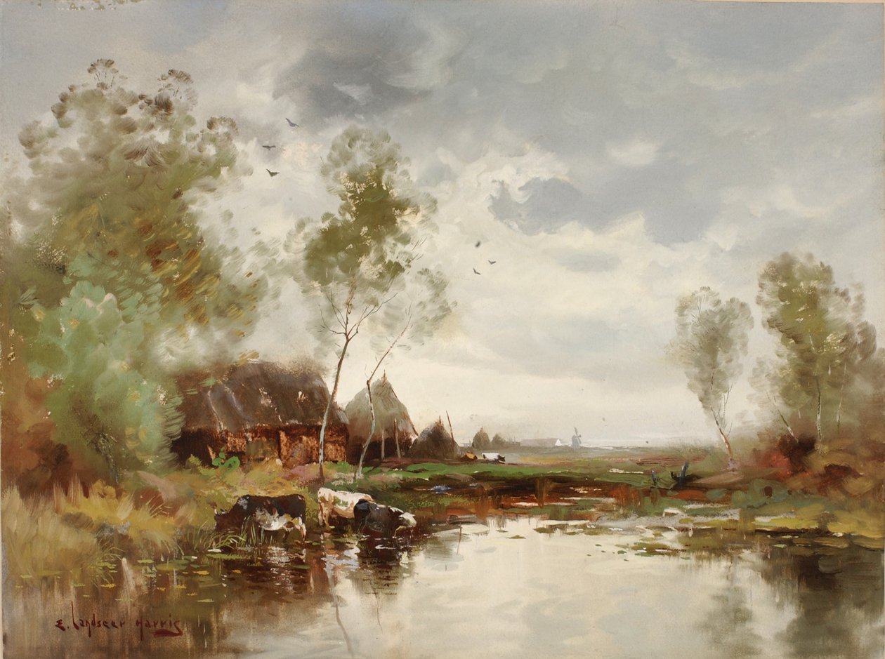 Landscape with Windmill, late 19th-early 20th century by E. Landseer Harris