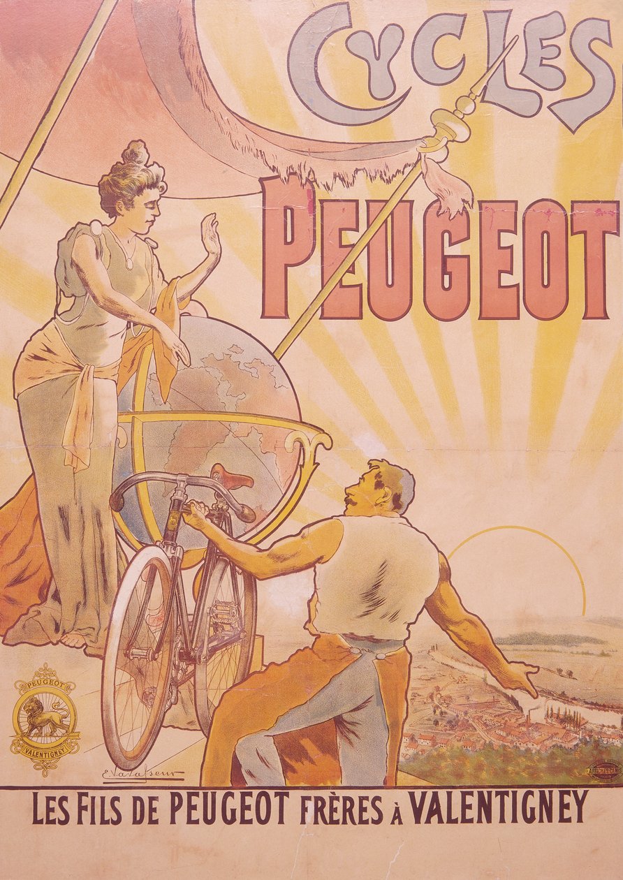 Poster advertising Peugeot bicycles, late 19th-early 20th century by E Vavasseur