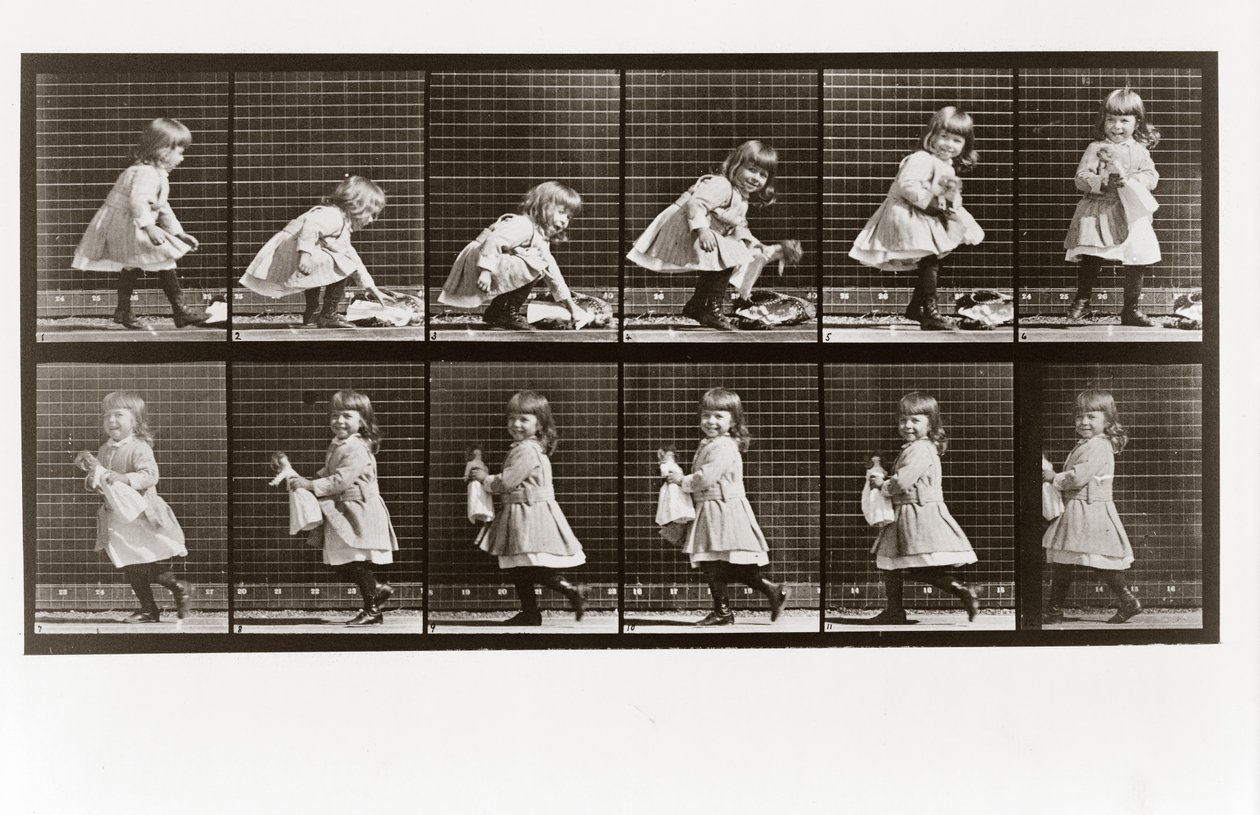 Child playing with doll, Plate 481 from Animal Locomotion by Eadweard Muybridge