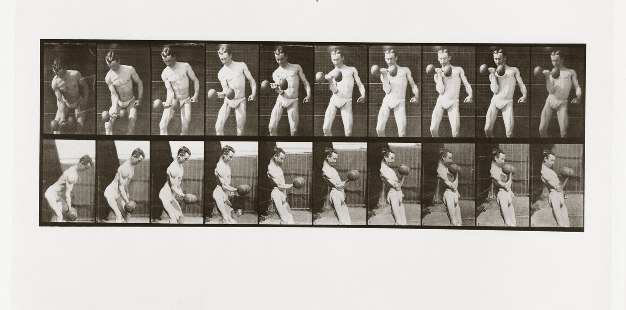 Man lifting a dumbbell, Plate 324 from Animal Locomotion by Eadweard Muybridge
