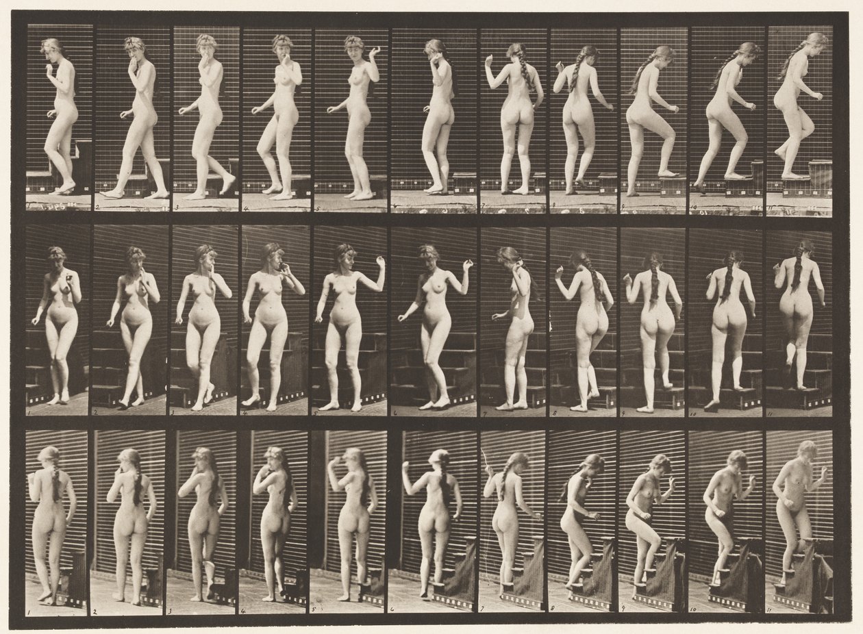 Turning and Ascending Stairs, Waving Hand by Eadweard Muybridge