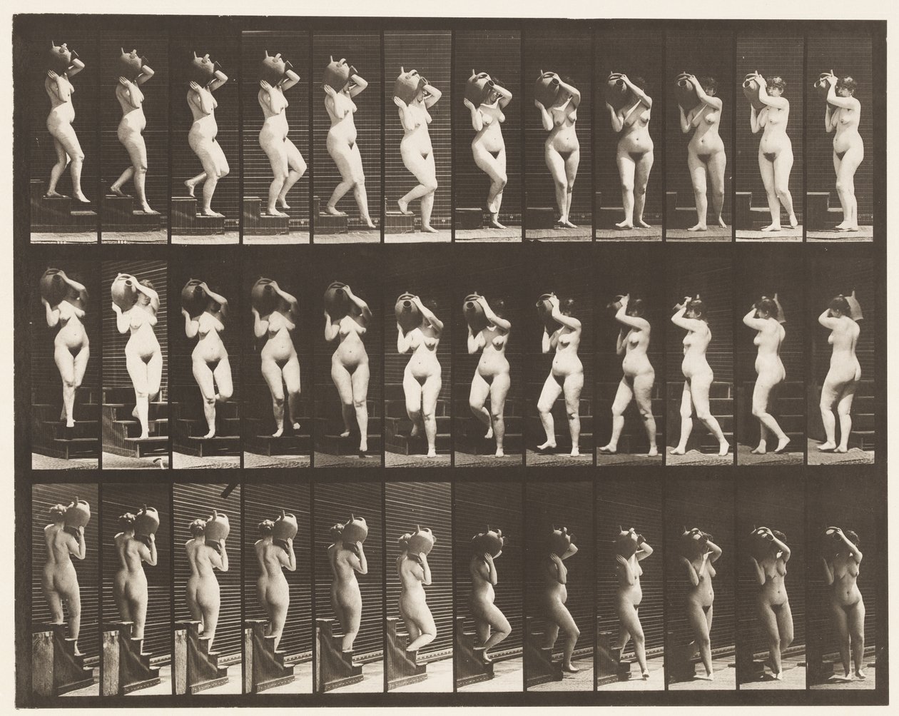 Descending Stairs; Turning Water Jar on Right Shoulder by Eadweard Muybridge