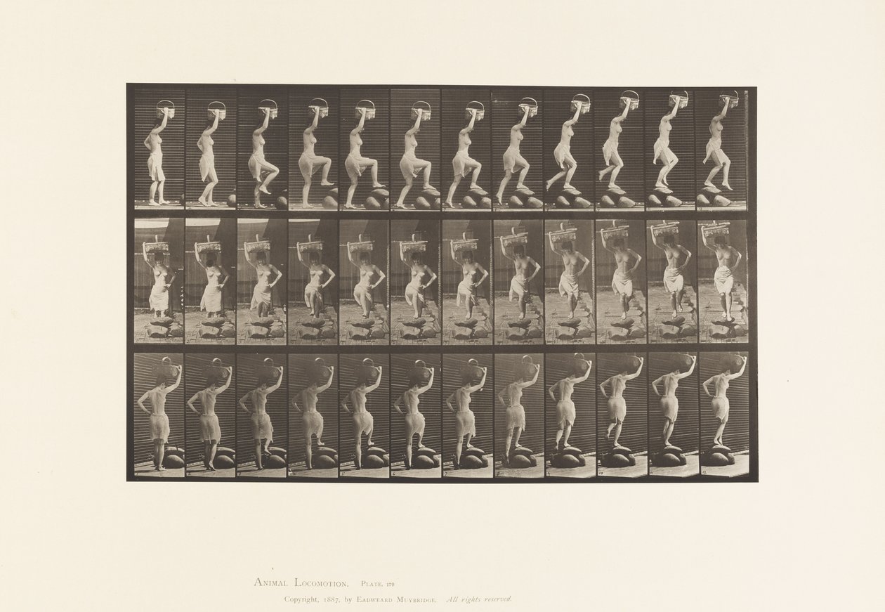 Plate 179. Stepping On and Over a Rock, A Basket on Head by Eadweard Muybridge