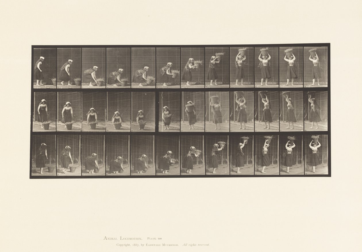 Lifting 30 lb Basket from Ground to Head, Turning by Eadweard Muybridge