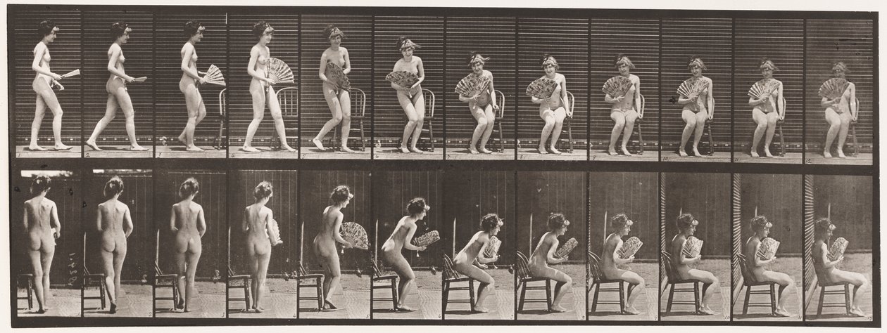 Sitting Down on Chair and Opening Fan by Eadweard Muybridge