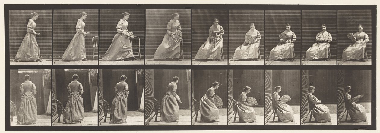Sitting and Flirting a Fan by Eadweard Muybridge