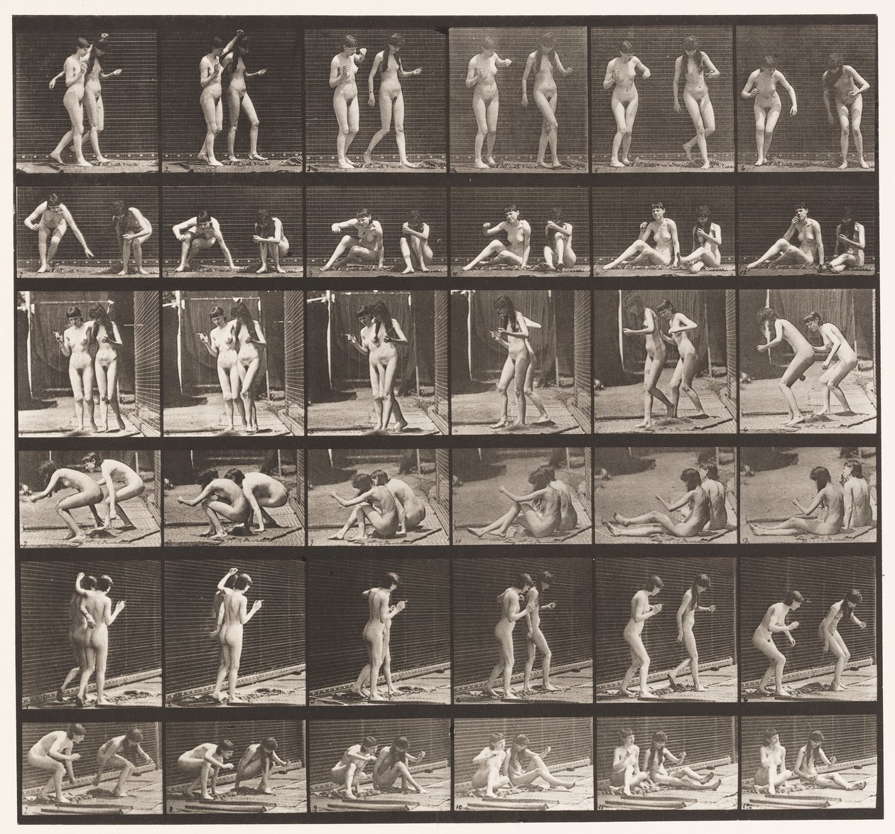 Plate 245. Two Models Turning Around Sitting on the Ground by Eadweard Muybridge