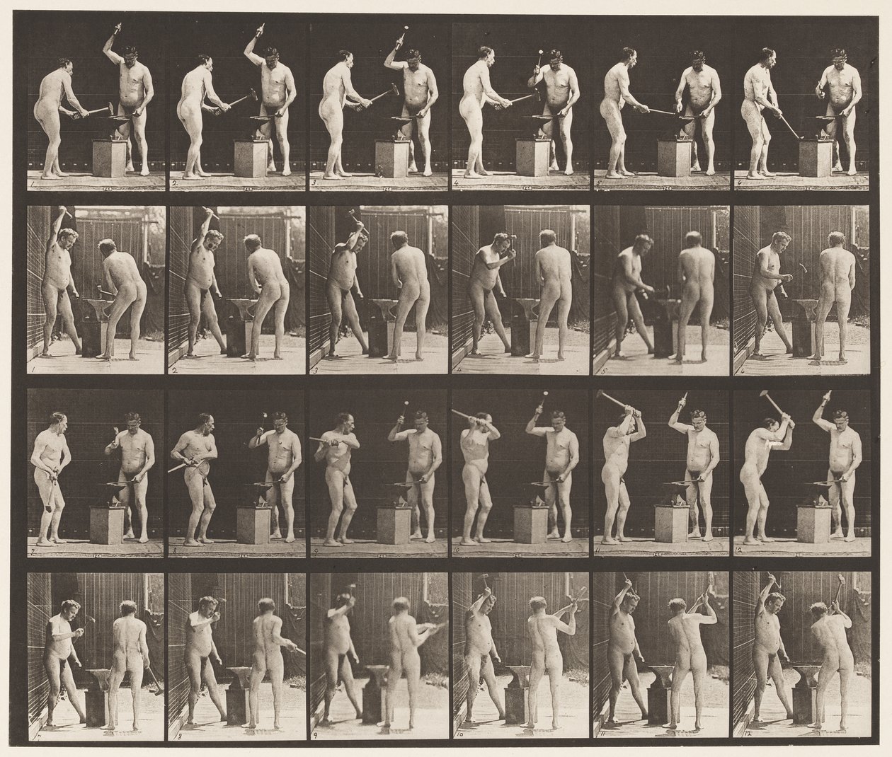 Blacksmith, Two Models, Hammering on Anvil by Eadweard Muybridge