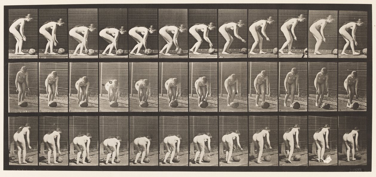 Plate 442. Stooping, and Rolling A Stone on the Ground by Eadweard Muybridge