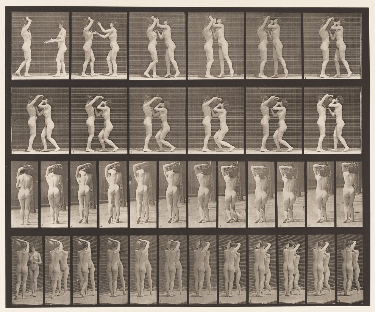 Plate 445. Two Models-8 Drinking from Water-Jar on Shoulder of 1 by Eadweard Muybridge