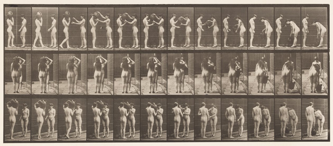 Plate 447. Two Models, Taking Water-Jar from Shoulder by Eadweard Muybridge