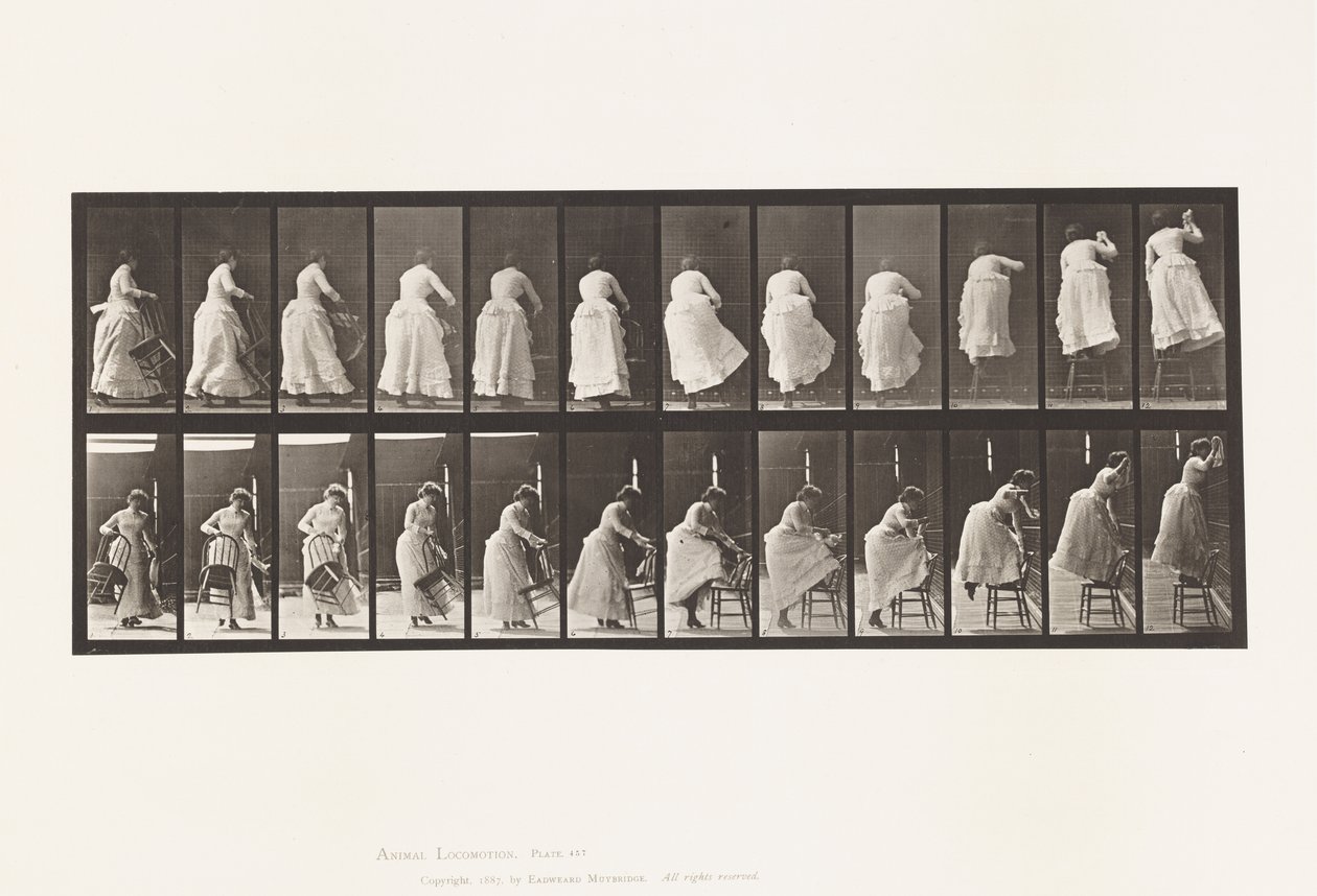 Plate 457. Stepping on Chair, and Reaching Up by Eadweard Muybridge