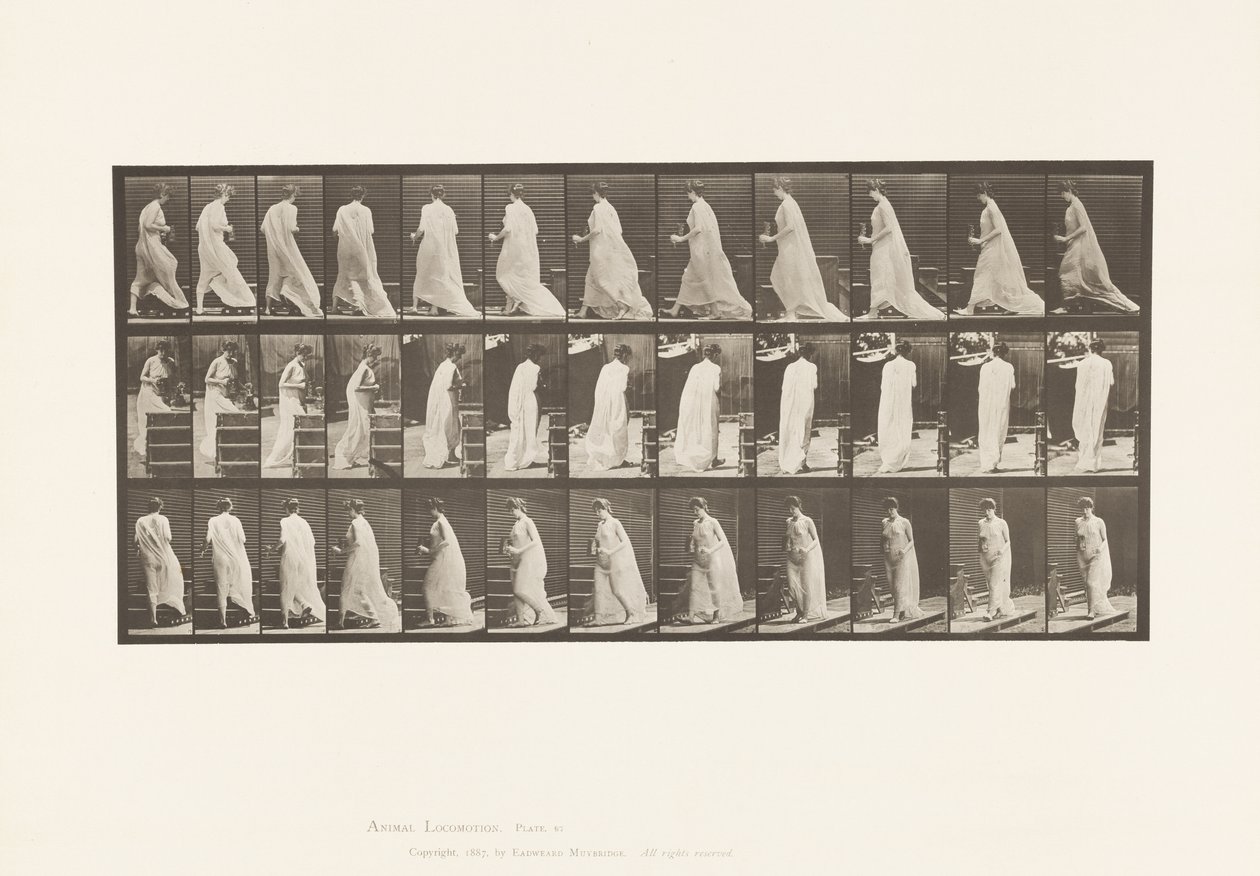 Plate 97. Turning to Ascend Stairs, With Pitcher & Goblet in Hands by Eadweard Muybridge