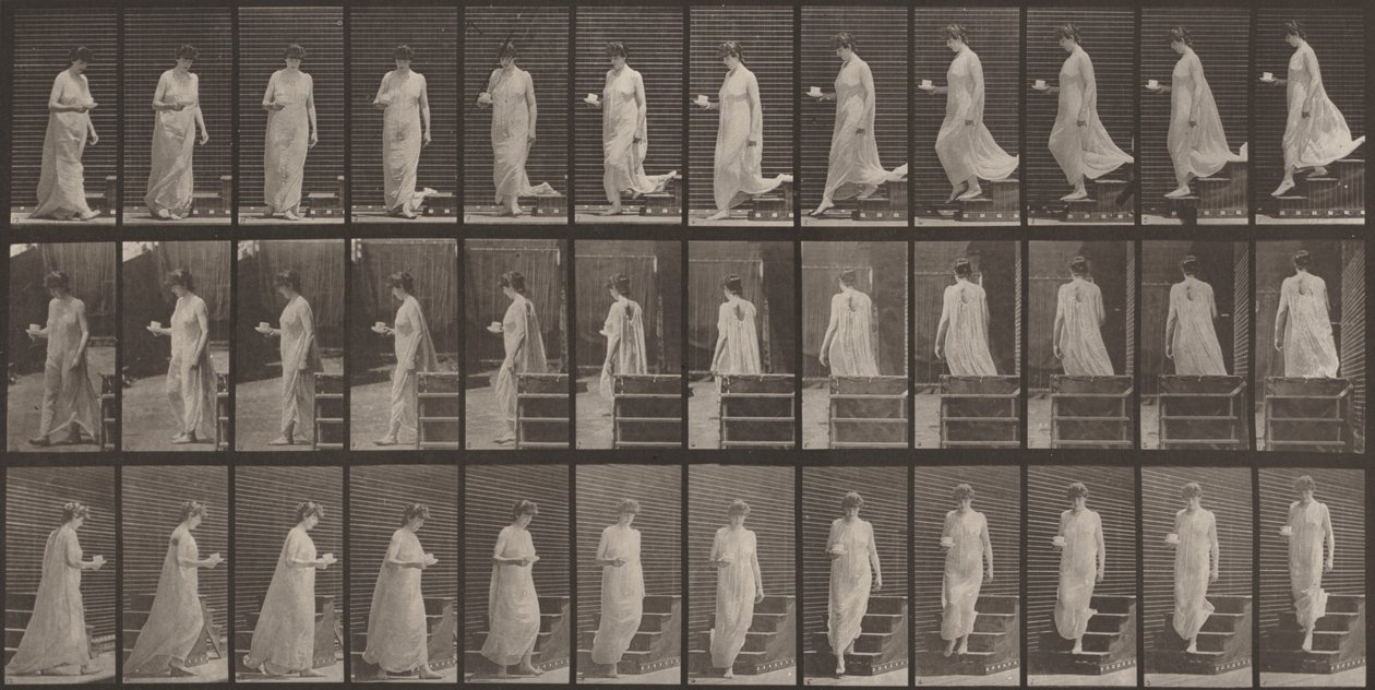 Plate Number 143. Descending Stairs, a Cup and Saucer in Right Hand by Eadweard Muybridge