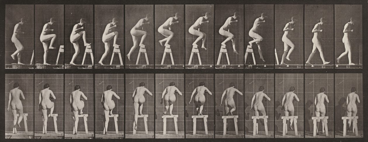 Plate Number 178. Stepping on and Over a Trestle by Eadweard Muybridge