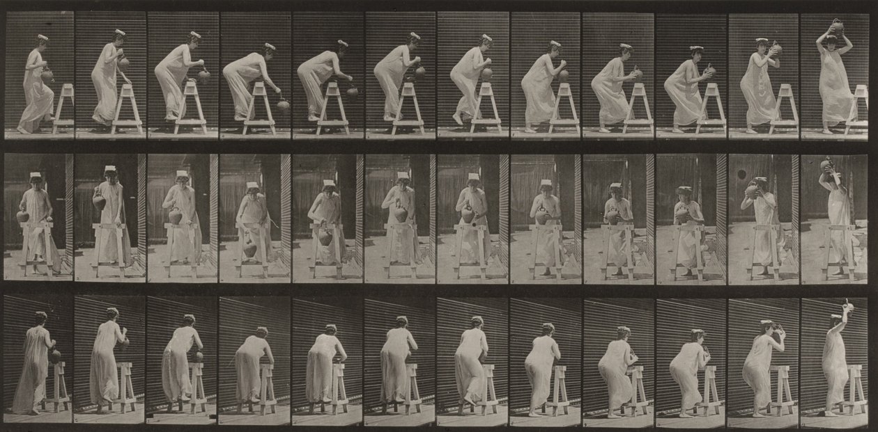 Plate Number 216. Bending to Fill a Water Jar, Placing it on Head by Eadweard Muybridge