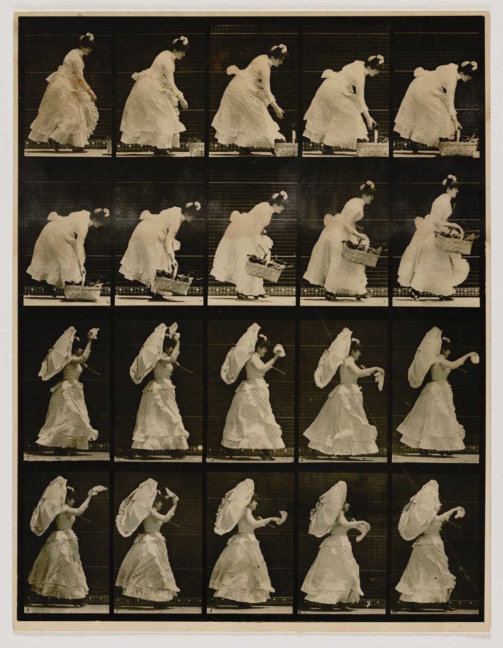 Woman Lifting a Basket, Waving a Handkerchief, from the Book Animal Locomotion by Eadweard Muybridge