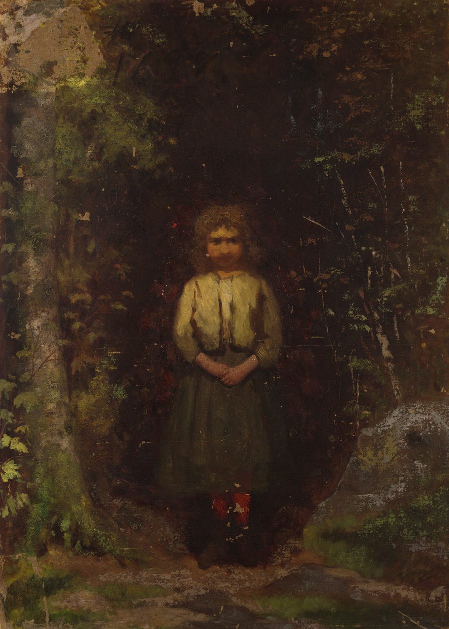 On the Hillside (recto); Girl in the Woods (verso) by Eastman Johnson