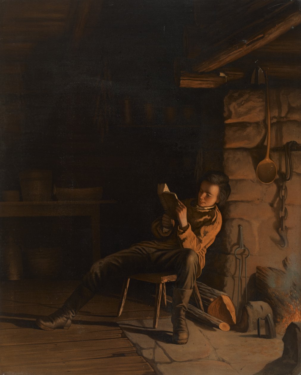 The Boyhood of Lincoln. (An Evening in the Log Hut.) by Eastman Johnson