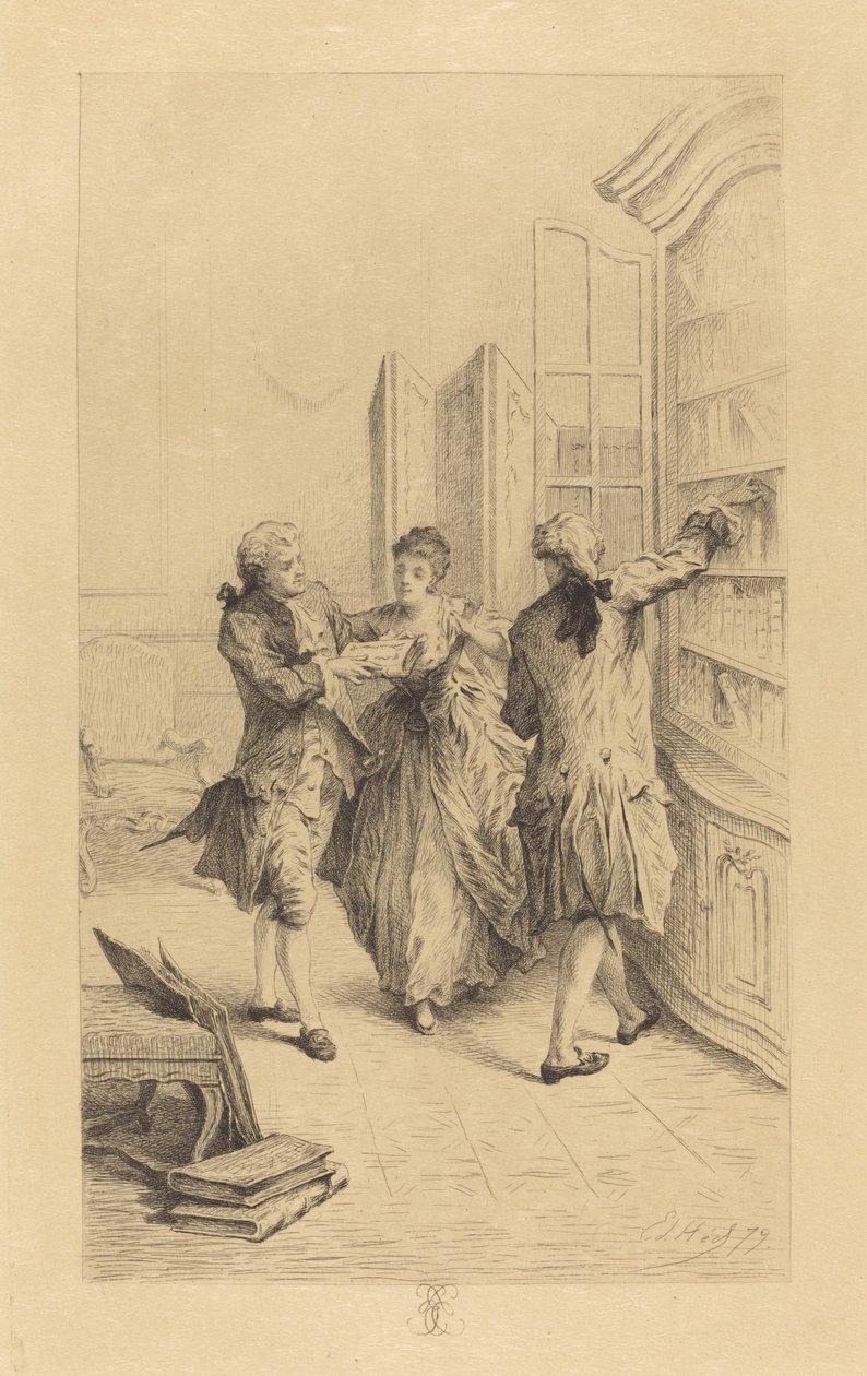 Interior with Two Gentlemen and a Lady by Ed. Heil