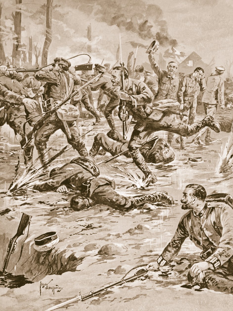 Corporal G. Sanders and his party driving off a German attack and rescuing some prisoners by Edgar Alfred Holloway