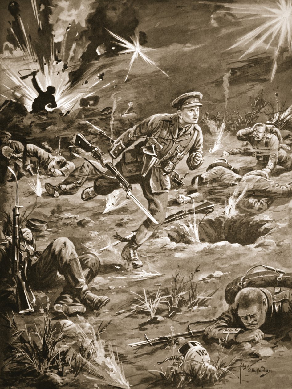 Lieutenant Geary Hurrying Under Heavy Shell-Fire by Edgar Alfred Holloway