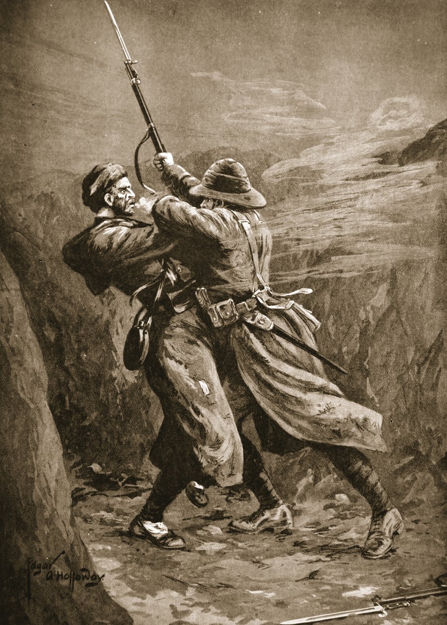 Private Lavin Grappling with a Turkish Bomber in a British Sap at Suvla Bay, Gallipoli by Edgar Alfred Holloway