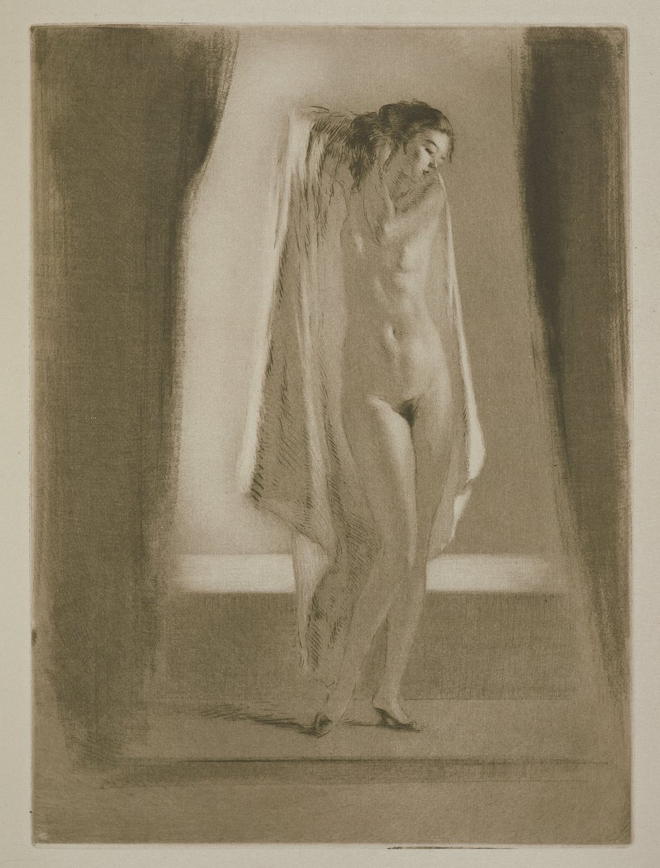 A woman getting out of a bath, illustration for 