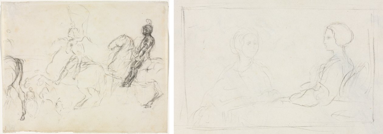 Battle Scene with Armored Figures on Horseback (recto) Two Seated Women (verso) by Edgar Degas