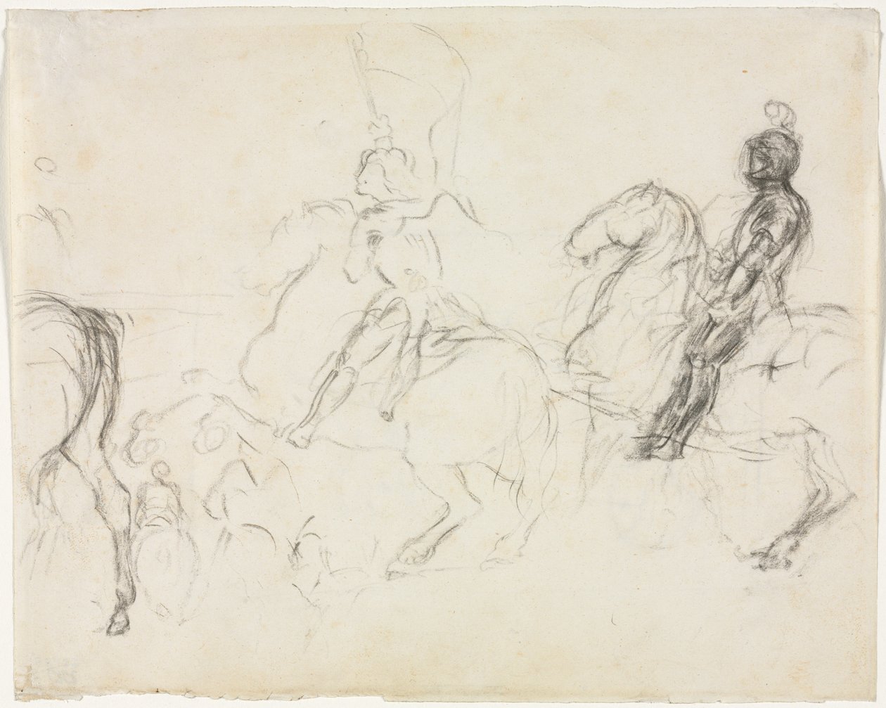 Battle Scene with Armored Figures on Horseback (recto) Two Seated Women (verso), 1856-1860 by Edgar Degas