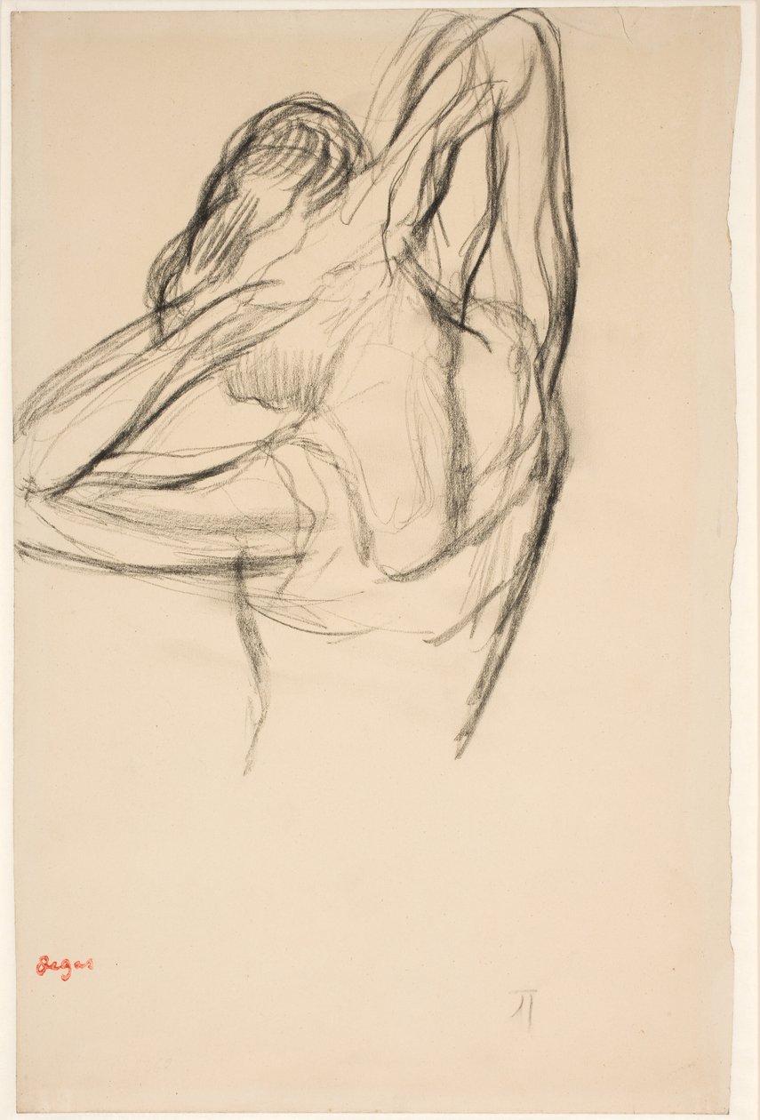Dancer Fixing Her Hair; Half-Figure in Profile to the Left, Half from Behind by Edgar Degas