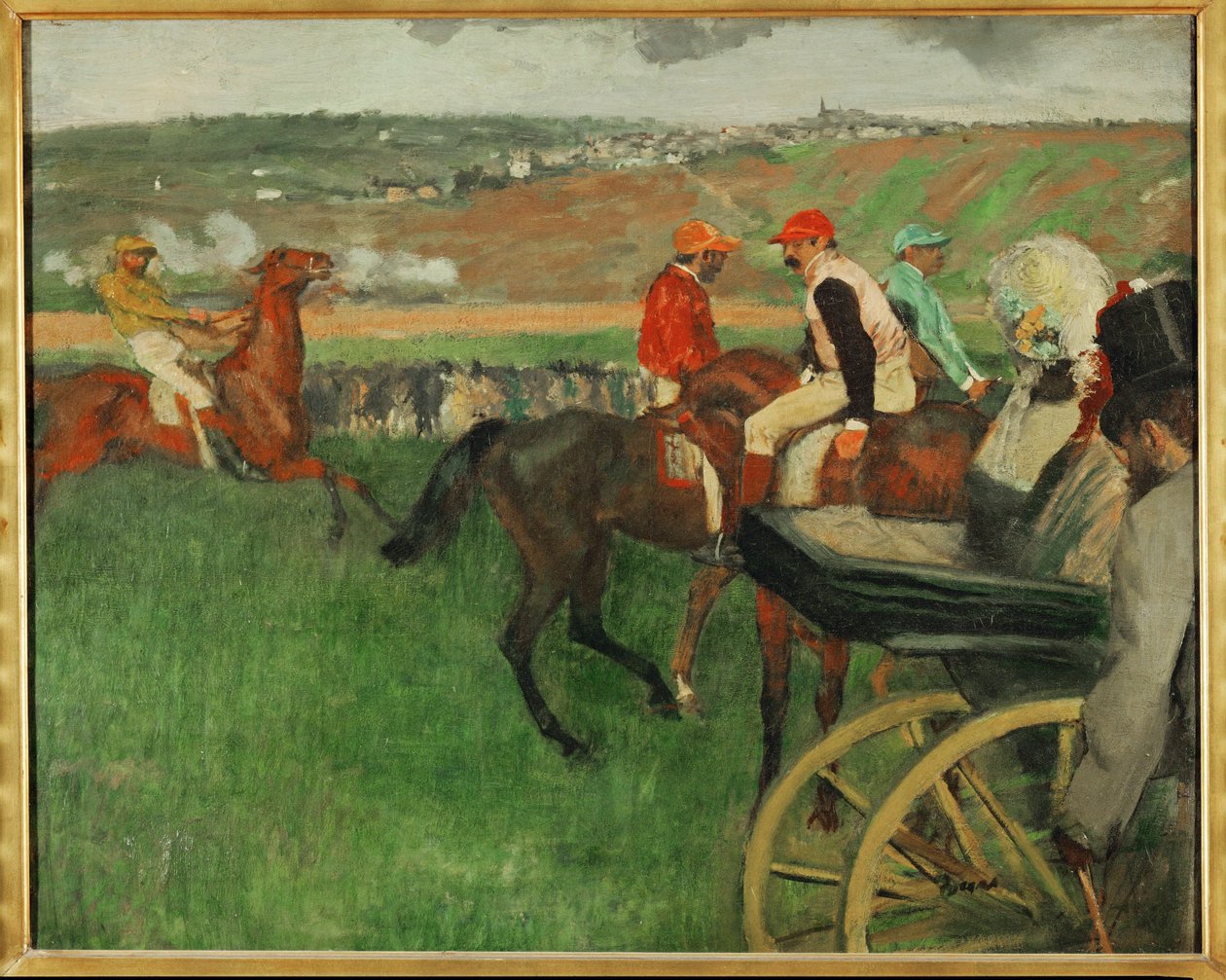 The Racecourse. Amateur Jockeys Near a Carriage by Edgar Degas