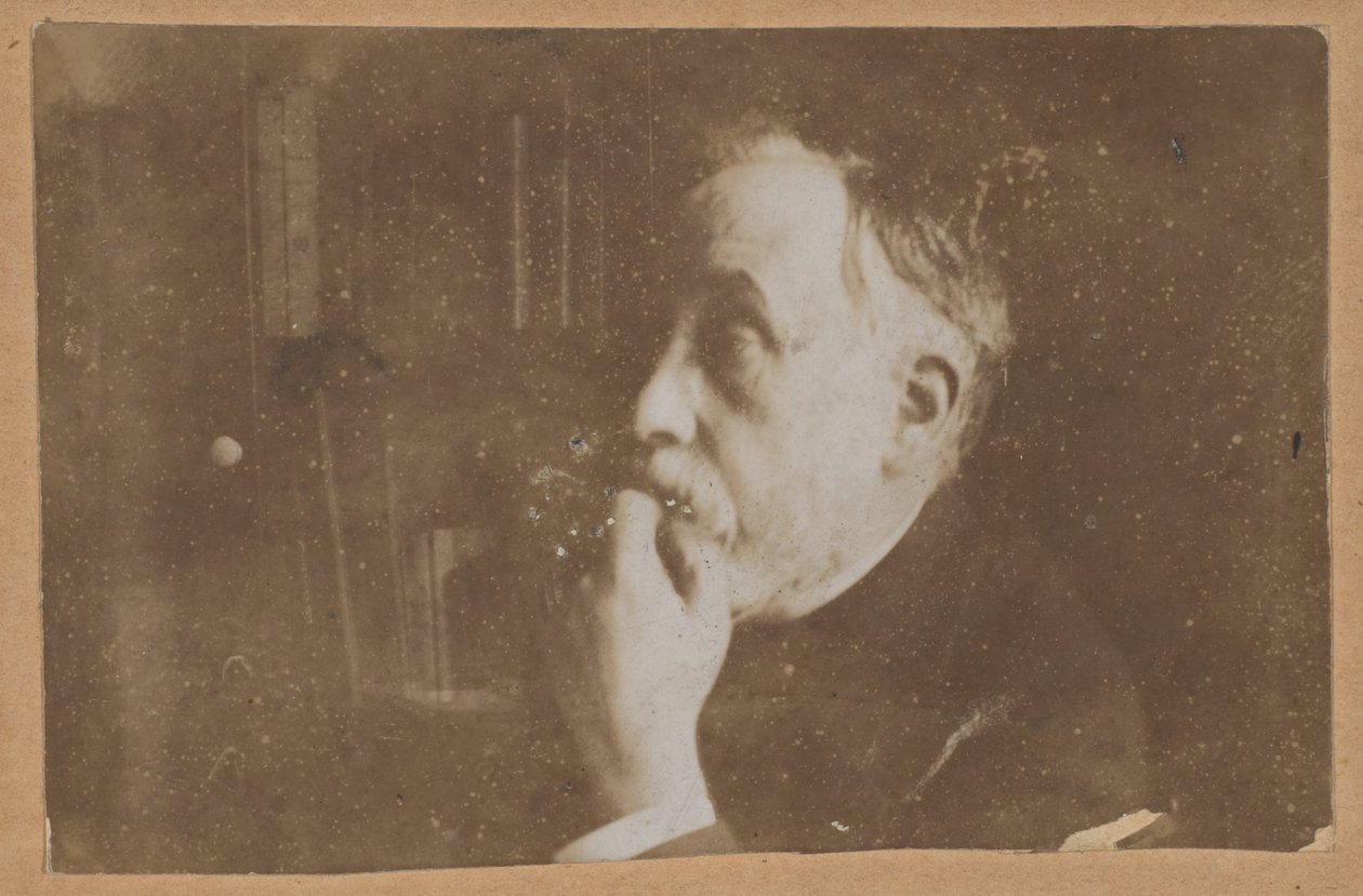 Self-Portrait in Library (Hand to Chin) by Edgar Degas