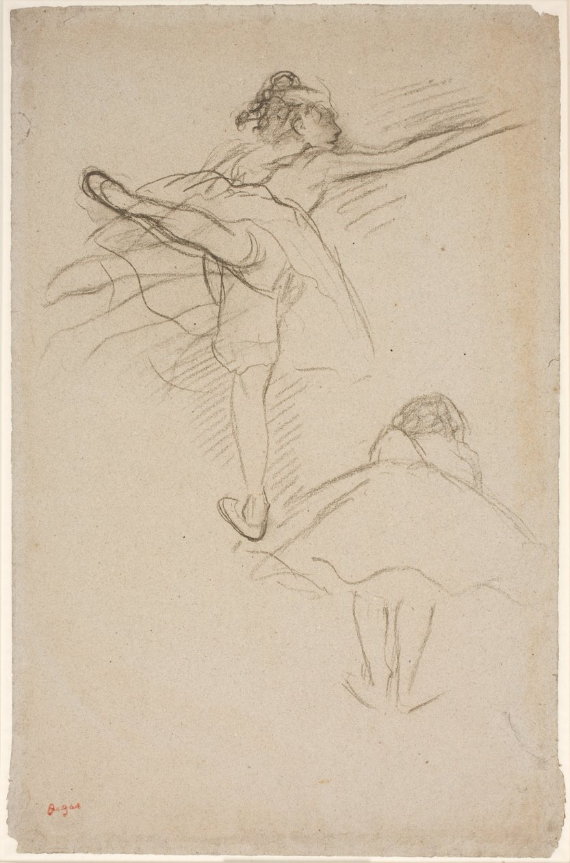Two Studies of Dancers. Upper: Dancer Standing on Left Leg; Lower: Bent Forward Dancer Seen from the Back by Edgar Degas