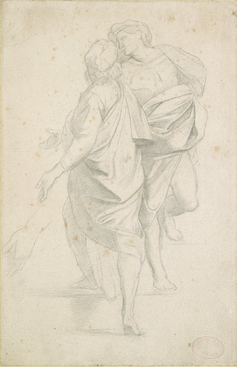 Two Figures standing on a Flight of Steps, after Raphael, c1853-54 by Edgar Degas