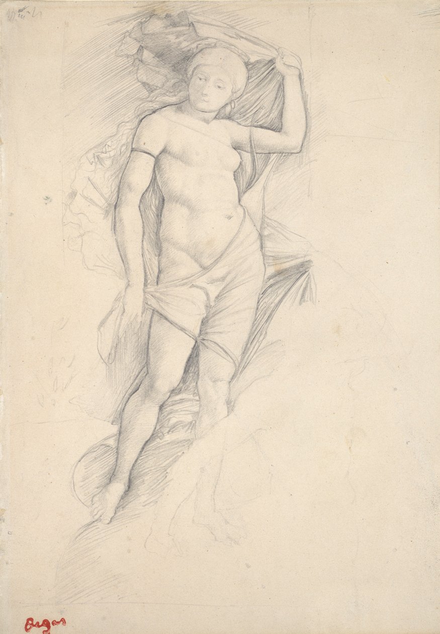 Woman, partly draped, with a slight Study of a Centaur, lower right, late 19th century by Edgar Degas