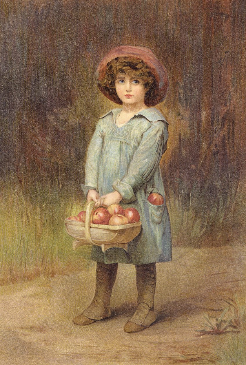 One for himself - Boy with a basket of apples by Edith Scannell