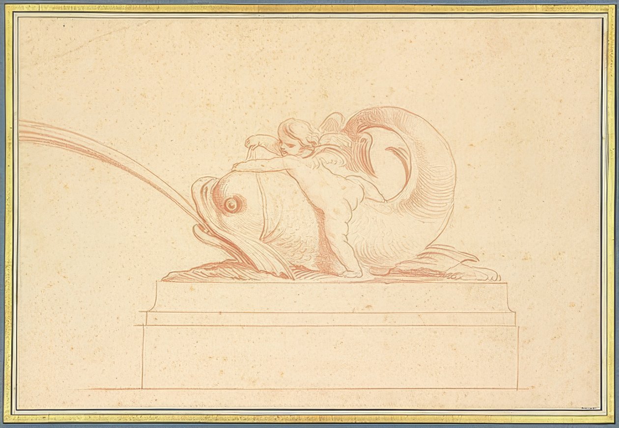 Water-Spewing Dolphin to the Left with a Cherub. 1737 by Edmé Bouchardon