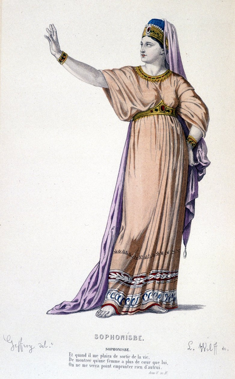The character of Sophonisbe in the tragedy Sophonisbe - Full Theatre: (Collection of plays by Corneille) drawing by Geffroy, engraving by L. Wolff - ed. Laplace, Sanchez et Cie, Paris 1884 by Edmond Aime Florentin Geffroy