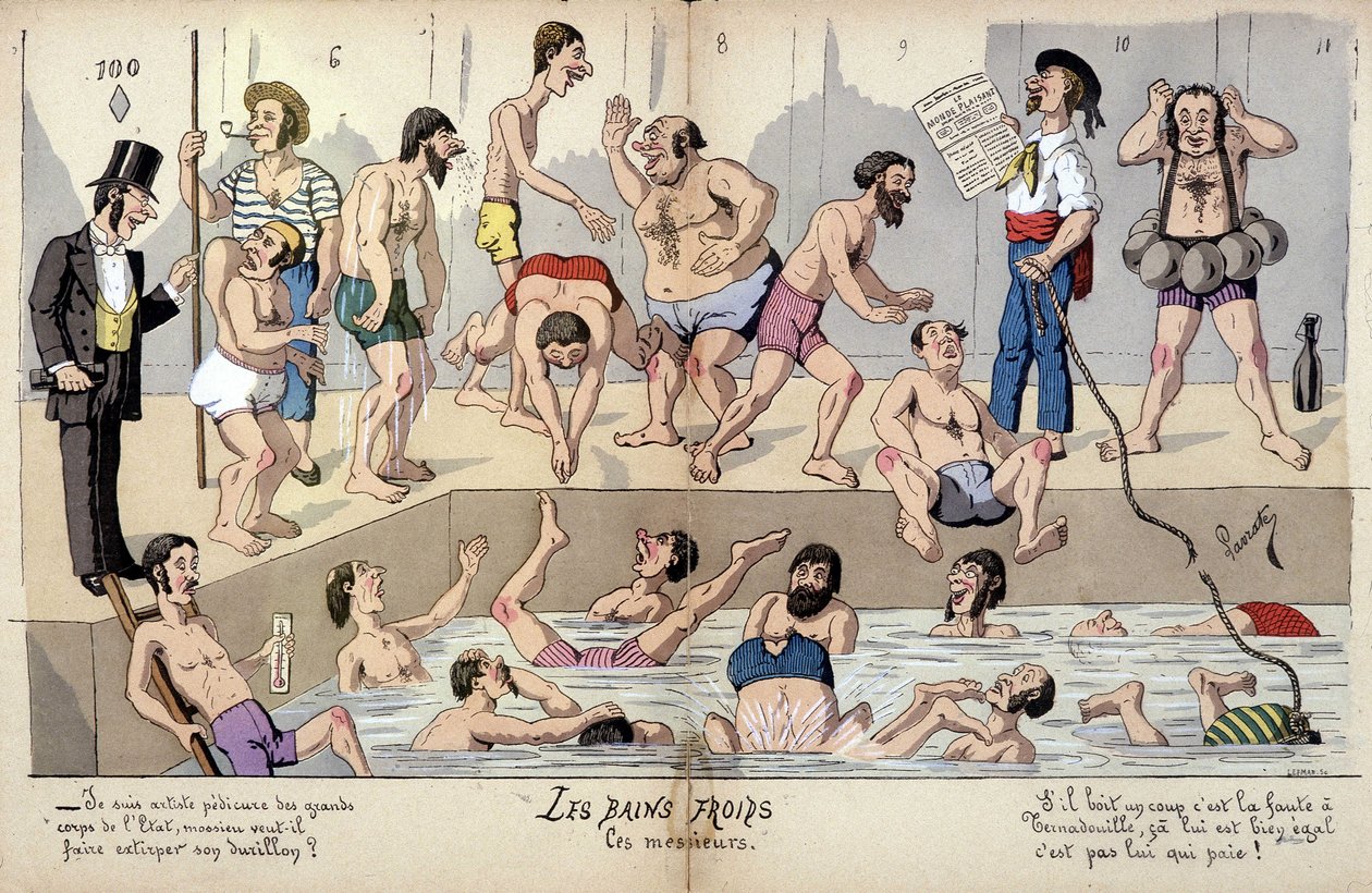 Cartoon on French society by Lavrate: public baths by Edmond Lavrate