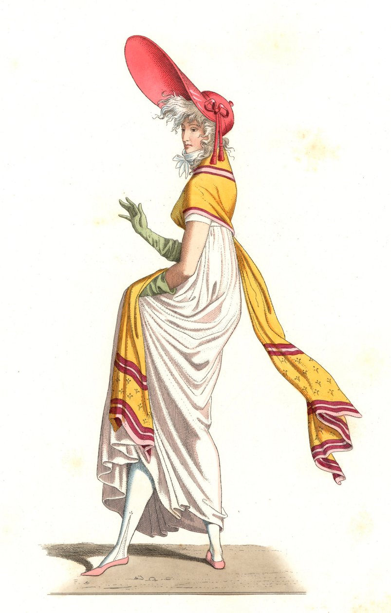 Young French woman dressed in the fashion of the Wonderful of the 18th century by Edmond Lechevallier Chevignard