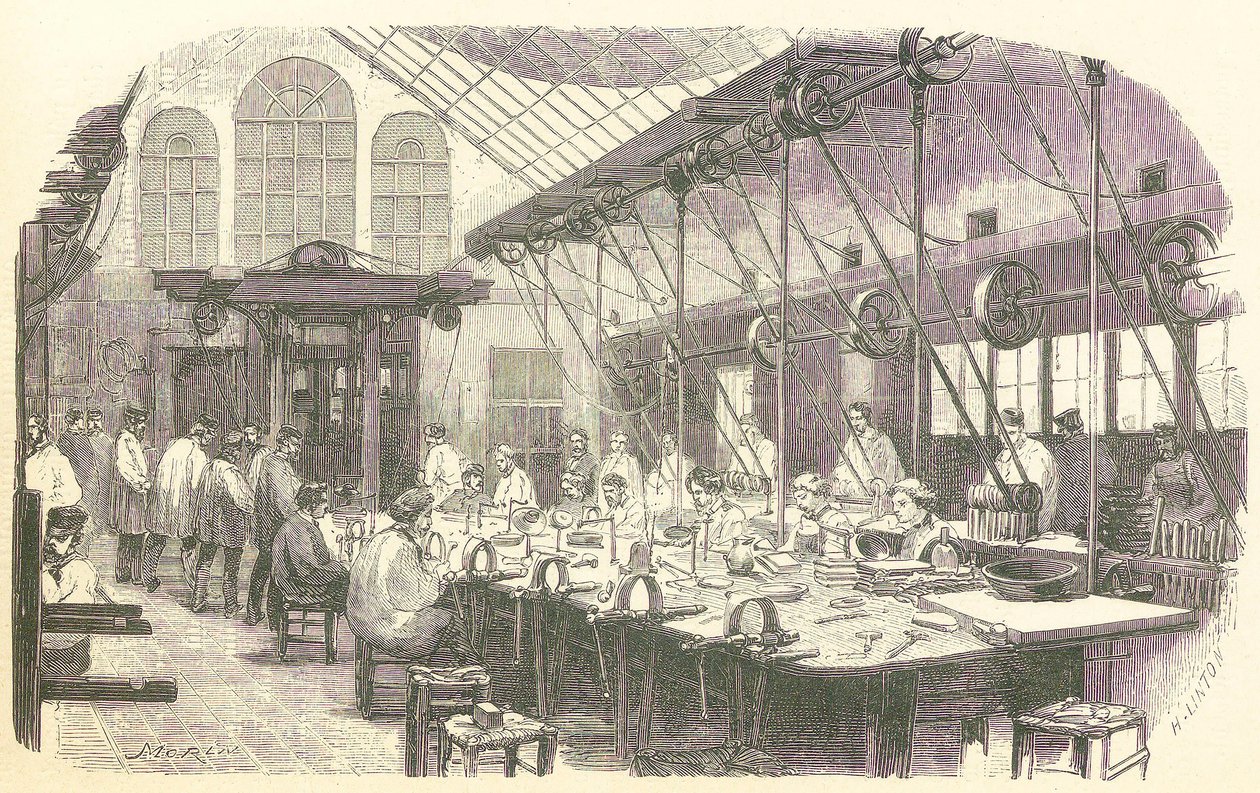 Silversmiths at Work at the Christophle Flatware Factory in Paris by Edmond Morin