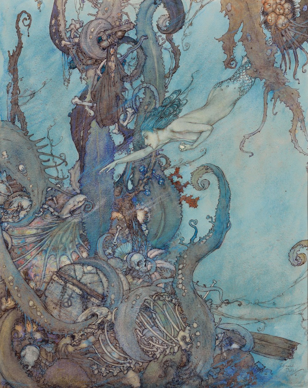 The Little Mermaid, "At the Mere Sight of the Bright Liquid They Drew Back in Terror" by Edmund Dulac